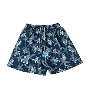 Vilebrequin Big Boy Dark Blue Lined Sea Life turtles starfish Swim Shorts Size L
